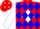 Red, white  diamond, blue diamonds on white sleeves