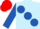 LIGHT BLUE, large ROYAL BLUE spots and sleeves, RED cap