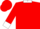 Red, white 'b/w' on front and back, white collar and cuffs