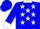 Blue, white shooting arrow  with stars on front and back, white collar and cuffs,