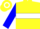 Yellow, blue hoop, yellow and white hoop on blue sleeves