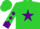 Lime green, purple star, lime green 'mb' lime green sleeves,  purple diamonds & cuffs