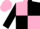 Pink and black quarters, black sleeves with pink bar, pink cap