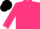 Hot pink, black double circled 't', black cap