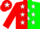 Red and green halved horizontally, white stars, red cap, white star