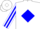 White, blue diamond, blue stripe on sleeves
