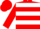 Red, white 'm'  black trim, white hoops