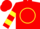 Red, yellow circle, red triangle 'l' yellow bars on sleeves