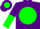 Purple, purple emblem on forest green ball, purple and forest green halved sleeves