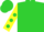 lime green body, yellow spot, yellow sleeves, lime green spots, lime green cap