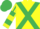 yellow, emerald green cross sashes, emerald green hoops on sleeves, emerald green stripes on cap
