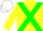 Yellow body, green cross sashes, yellow arms, white cap
