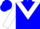 Blue body, white chevron, white arms, blue chevron, blue cap