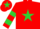 red, lime Green star, Hooped sleeves, red cap, lime Green star