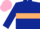 Dark blue body, beige hoop, dark blue arms, pink cap