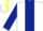 White, dark blue stripe and sleeves, white cap, yellow stripe
