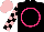 Black, hot pink circle, pink blocks on sleeves, pink cap