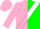 Pink and green diagonal halves, white sash