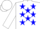 White, blue 'g', red and blue stars, white cap