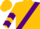 Gold, purple circled 'dd', purple sash, purple chevrons on sleeves