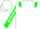White, green shamrock, white sleeves, green stripes, white 'jc' green epaulets & cuffs