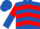 royal Blue, red chevrons, red sleeves, royal blue halves, royal blue cap
