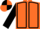 Orange body, black seams, black arms, orange cap, black quartered