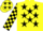 Yellow, black stars, check sleeves, black stars on cap