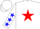 White, blue 'j' in red star frame, red and blue stars on sleeves, white cap
