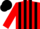 Red and black stripes, black 'deputy' on silver badge, red sleeves, black cap