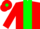 Red body, ligth green stripe, red arms, red cap, ligth green diamond
