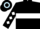 Black, light blue 'scorpion designcom' on white hoop on back, black & white inverted diamonds on sleeves