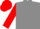 Gray, red 'p' on red framed powder blue snow capped mountains, red slvs, red cap
