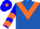 Royal blue, orange chevron, blue sleeves, orange chevrons and cuffs, blue cap, orange diamond