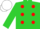 Lime green, red spots, white cap