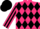 Hot pink, black diamonds, black diamond stripe on sleeves, black cap