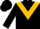 Black, white 'm v', gold chevron, black cap