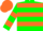 Green, orange hoops, hooped sleeves, checked cap