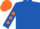 Royal blue, orange diamonds on sleeves, orange cap