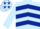 Light blue, dark blue chevrons, dark blue and light blue chevrons on sleeves, light blue cap, dark blue stars