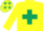 Yellow body, dark green saint andre's cross, yellow arms, dark green chevron, yellow cap, dark green stars