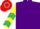 PURPLE, YELLOW sleeves,  EMERALD GREEN chevrons, RED and GREY hooped cap