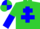 Lime Green body, blue cross of lorraine, lime green arms, blue halved, lime green cap, blue quartered