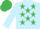 Light blue, emerald green stars, light blue sleeves, emerald green cap