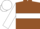 Brown, white hoop, white sleeves, white cap