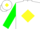 White, green diamond with yellow 'd', yellow diamond stripe on green sleeves
