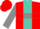 Red, turquoise panel, grey hoop on sleeves, red cap