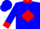 Lt blue, lt blue 'm' on red diamond, front red diamond  hoop, red collar & cuffs