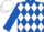 Royal blue, white diamonds, white cap