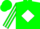 Green, fleur de lis on white diamond, white diamond stripe on sleeves, green cap